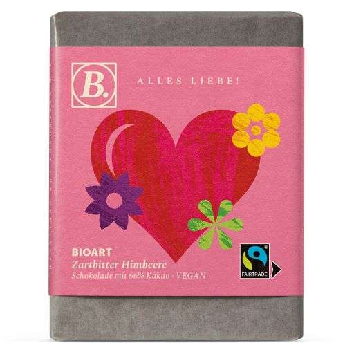 BioArt Fairtrade Schokolade "Alles Liebe" (Zartbitter Himbeere) 70g vegan