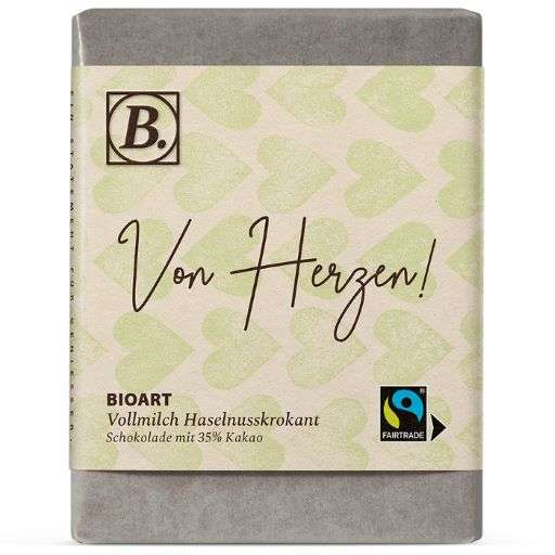 BioArt Fairtrade Schokolade "Von Herzen"(Vollmilch Haselnusskrokant) 70g
