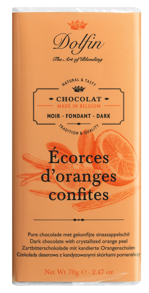 Dolfin Zartbitterschokolade mit kandierten Orangen 70g